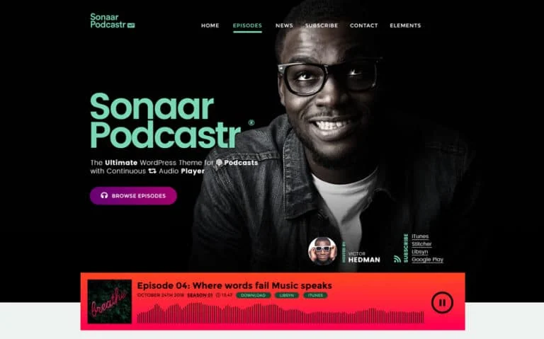 Podcastr WordPress theme preview