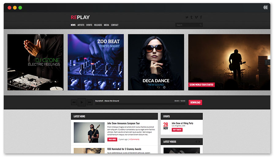 Studio d'enregistrement WordPress Theme-Replay