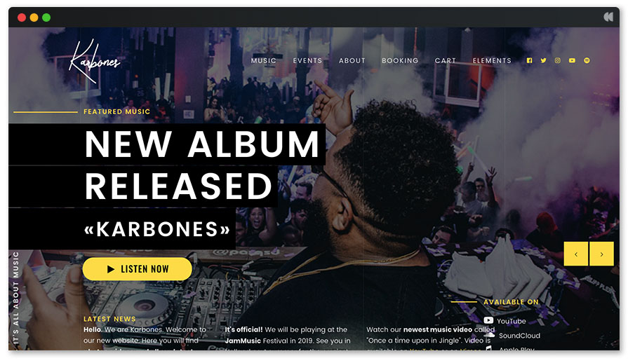 Karbones is a multi-purpose WordPress music theme