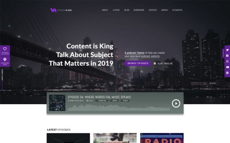 StreamKing-WordPress podcast Theme avec audio streaming