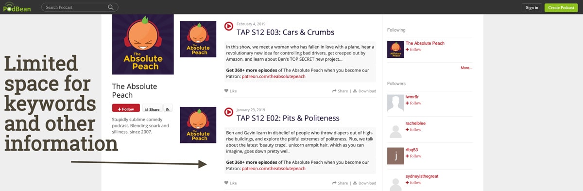 PodBean limited SEO as example