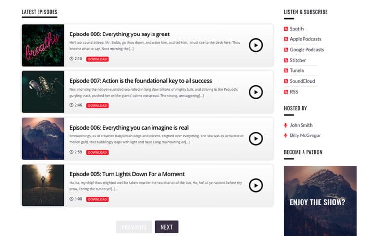 Podcrafter List your episodes and generate RSS Feed with Ajax