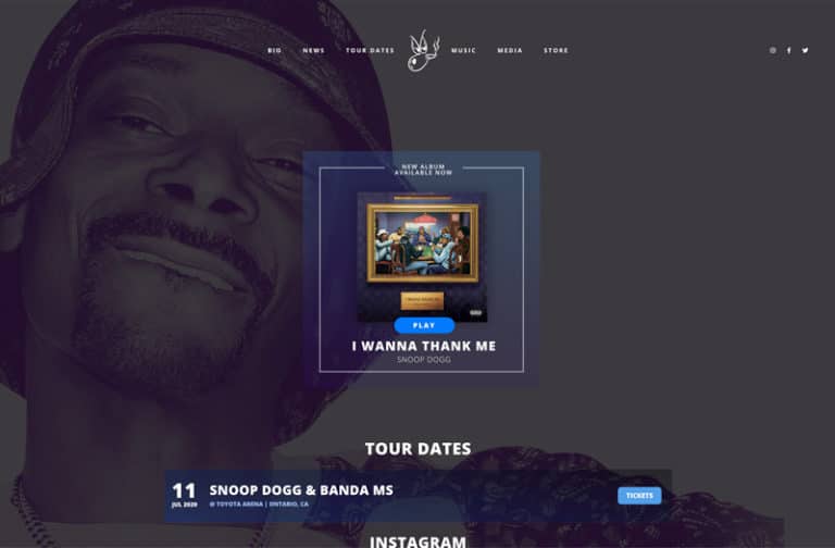 Site de l'artiste Snoop Dogg