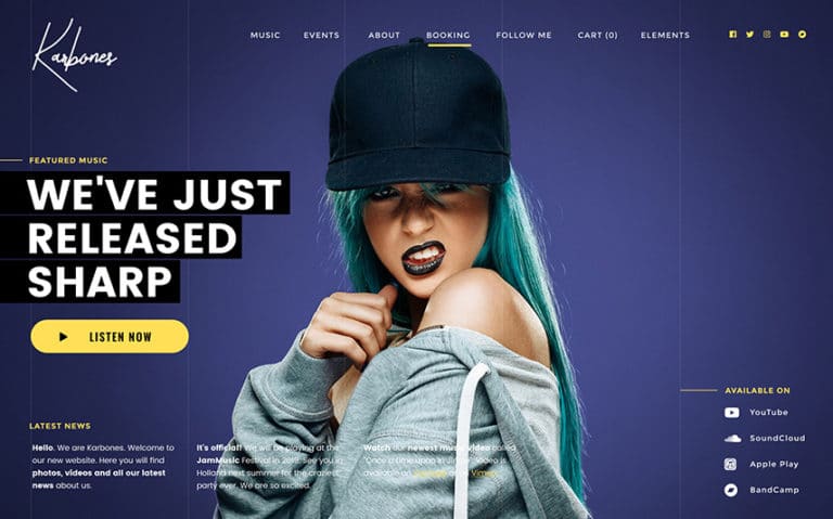 One-page Slider WordPress Music Theme-Karbones