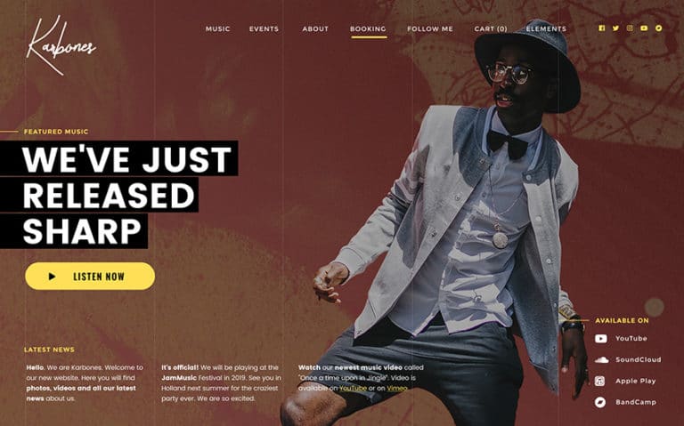 Pleine largeur Slider WordPress Music Theme-Karbones