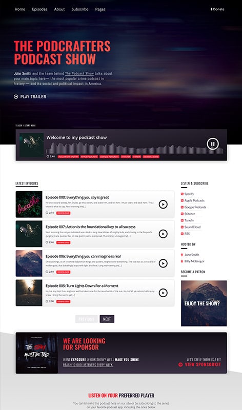 Podcrafter - WordPress Theme for Podcasting